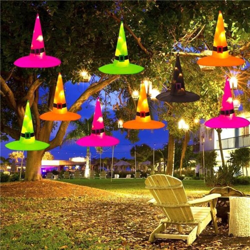 Halloween Witch Hat Lights 9 Pcs LED Glowing Outdoor